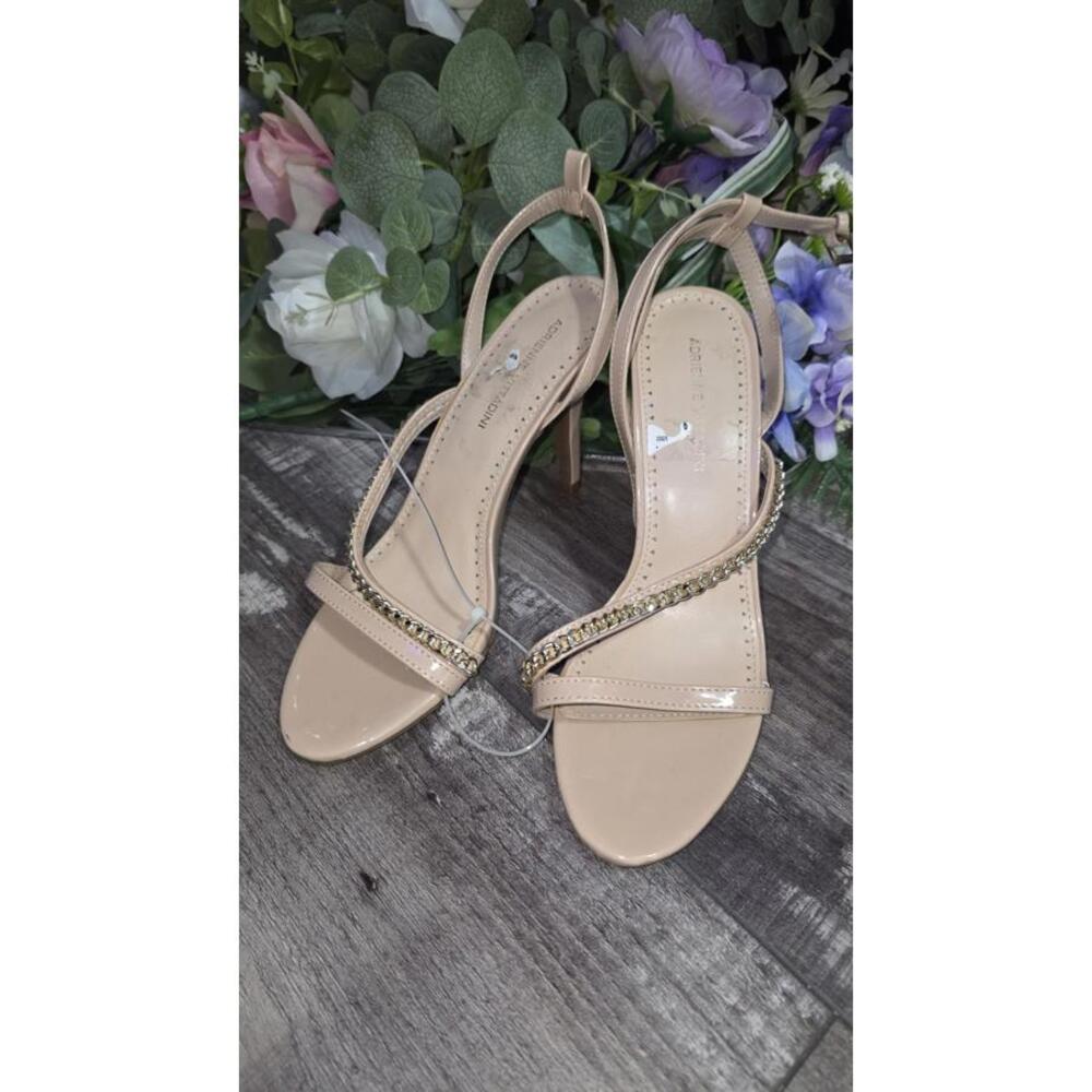 Adrienne Vittadini Tan Faux Patent Leather Ankle Strap Stiletto Heels Size 9